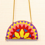 Purple Embroidered Half Moon Bag