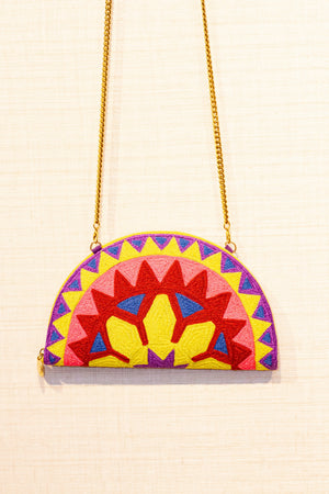 Purple Embroidered Half Moon Bag