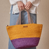 Bolso Capazo Rafia Bicolor Mostaza