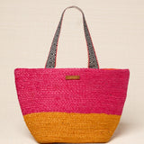Two-Tone Fuchsia Raffia Basket Bag