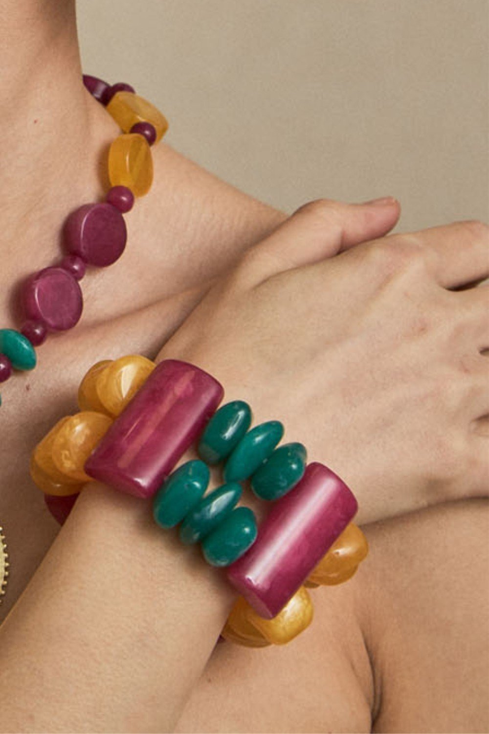 Pulsera Resinas Colores Fucsia