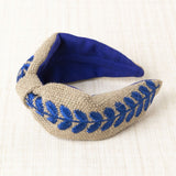 Embroidered Headband Blue Leaves
