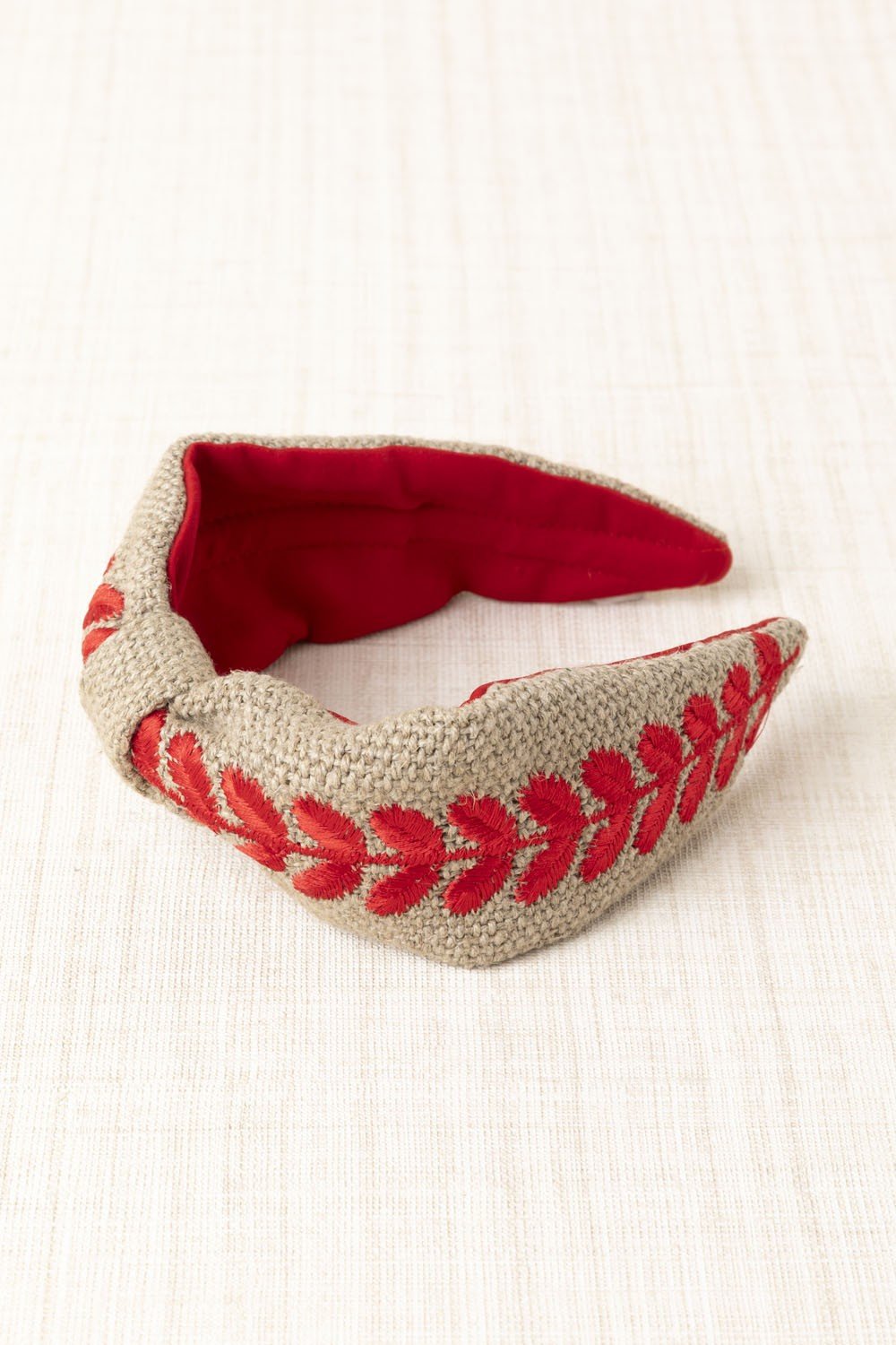 Diadema Bordada Hojas Rojo
