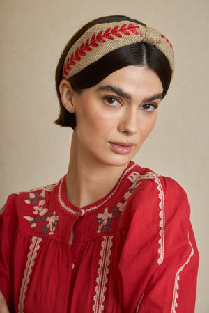 Diadema Bordada Hojas Rojo
