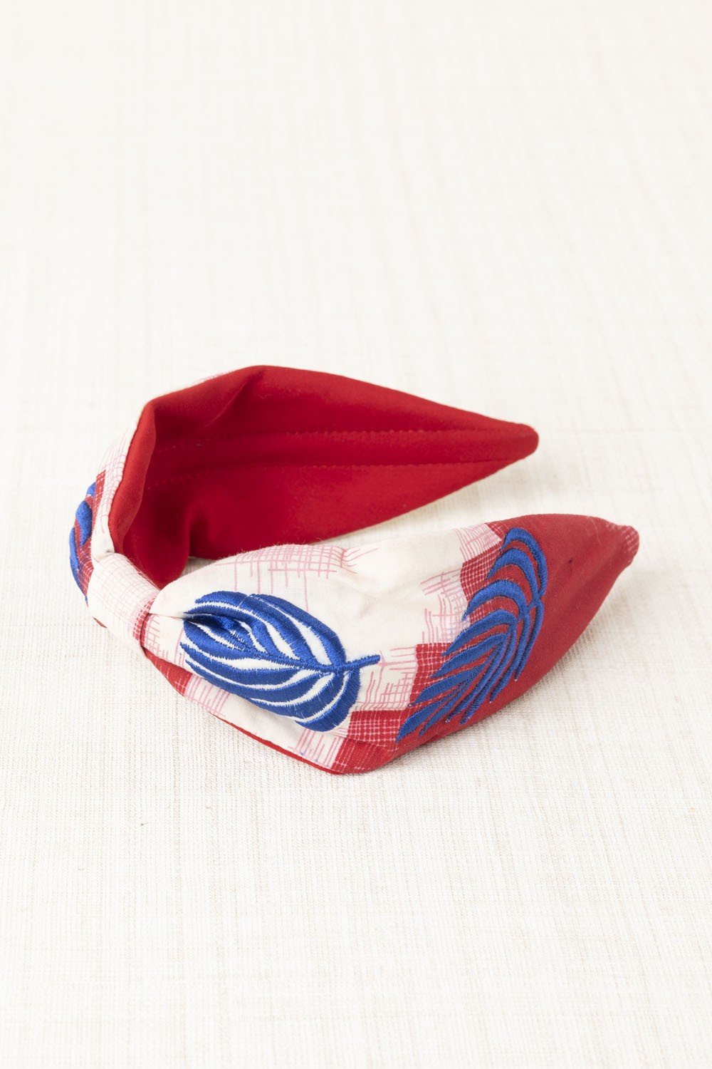 Diadema Bordada Hojas Rojo