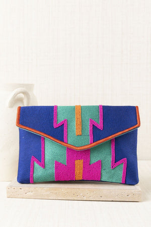 Bolso Cartera Mano Bordada Azul