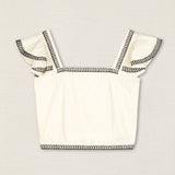Conjunto Top-Falda Bordado Palmeras Crema