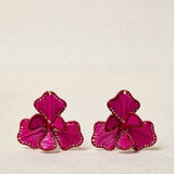 Pendiente flor rafia bicolor Fucsia