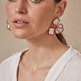Red two-tone raffia flower earring