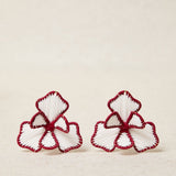 Red two-tone raffia flower earring