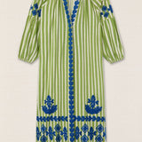Kurta Rayas Bordada Líneas Verde/Blanco