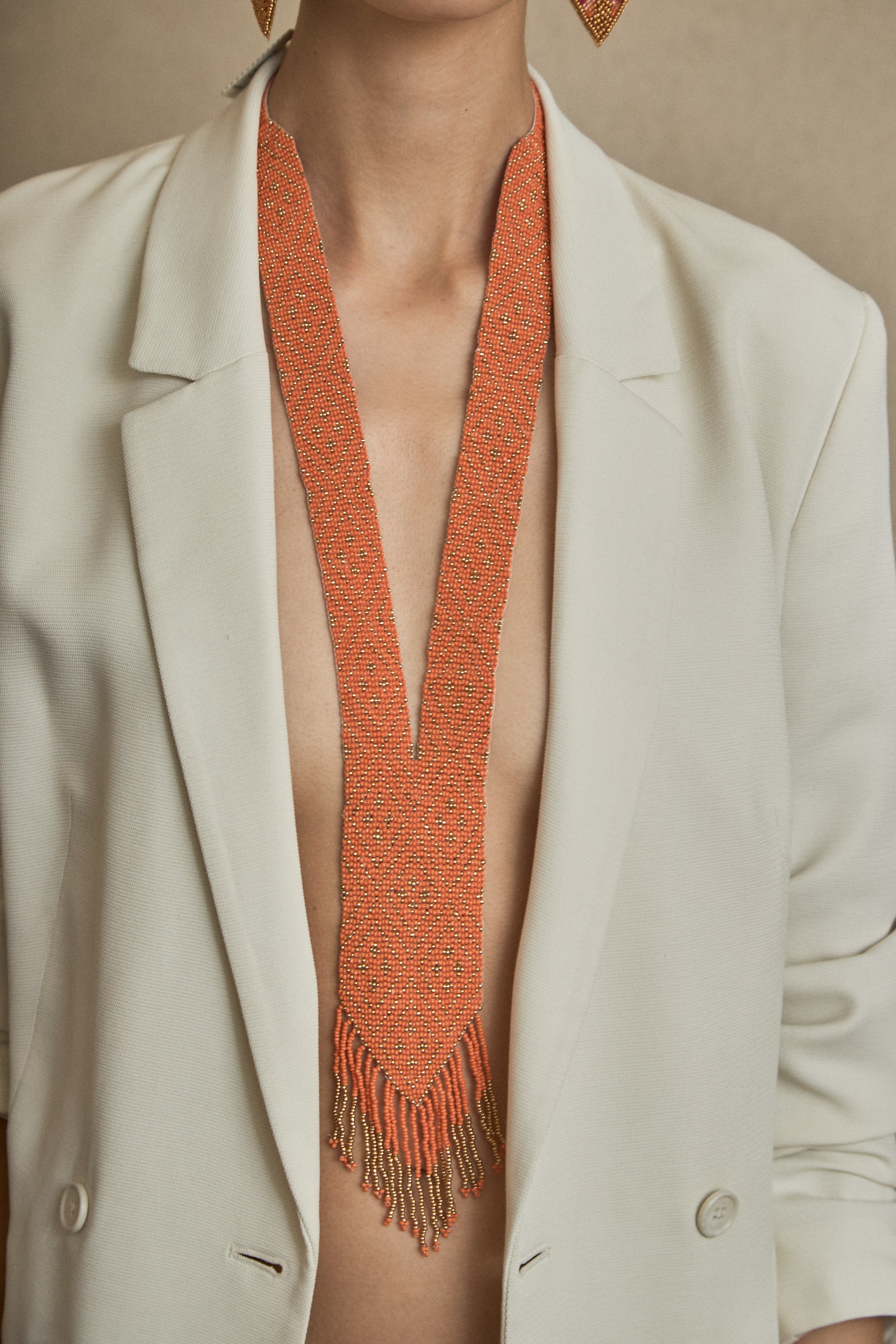 Collar Corbata Étnico Naranja