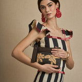 Bolso Mano Rafia Palmeras Negro