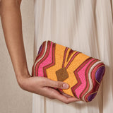 Clutch Bordado Hilos Y Resinas Naranja