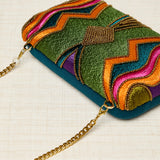 Clutch Bordado Hilos Y Resinas Verde