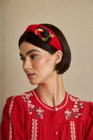 Embroidered Toucan Headband Red