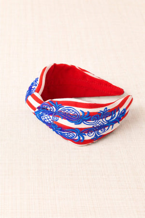 Embroidered Headband Orange Stripes