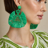 Green Raffia Triangle Earring