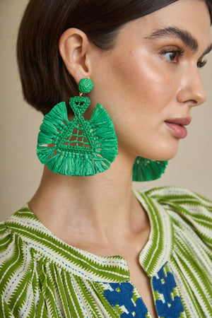 Green Raffia Triangle Earring