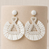 White Triangular Raffia Earring