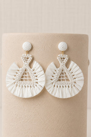 White Triangular Raffia Earring