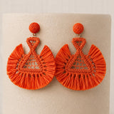 Orange Triangular Raffia Earring