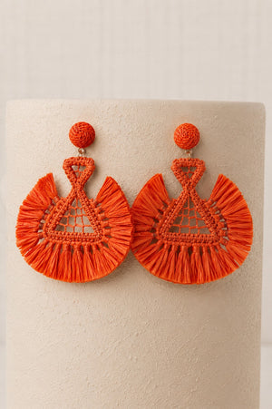 Orange Triangular Raffia Earring