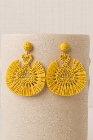 Yellow Triangular Raffia Earring