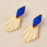 Brass gold-plated geometric earrings with French Blue stone