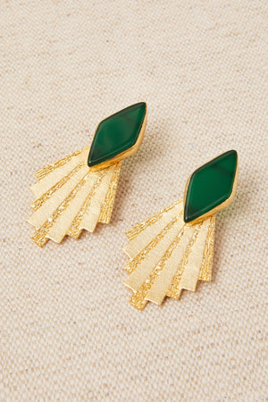 Pendientes geometría latón baño de oro y piedra Azul francia