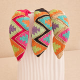 Zigzag Embroidered Resin Headband Beige