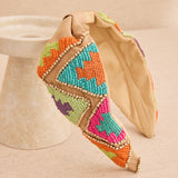 Zigzag Embroidered Resin Headband Beige