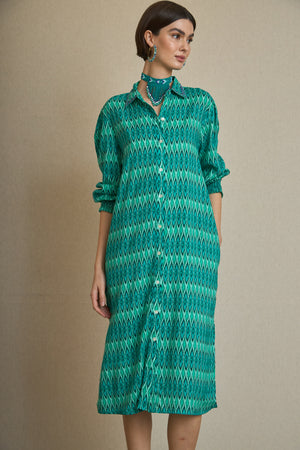 Vestido Camisero Rombos Verde
