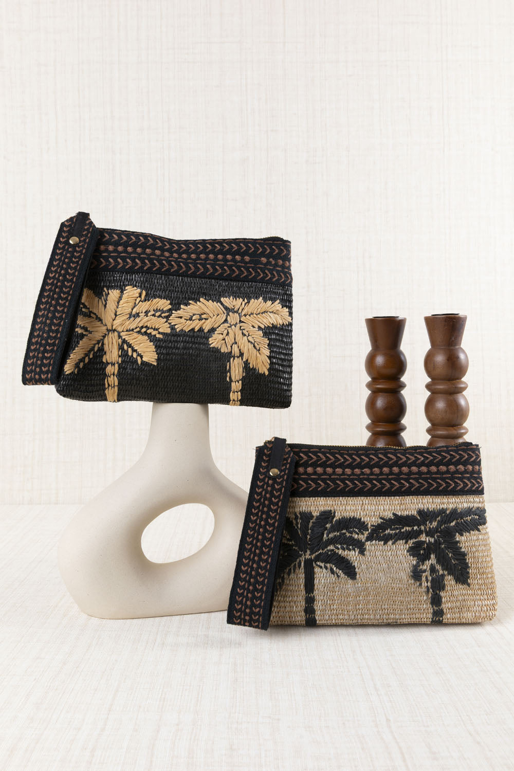 Bolso Mano Rafia Palmeras Beige
