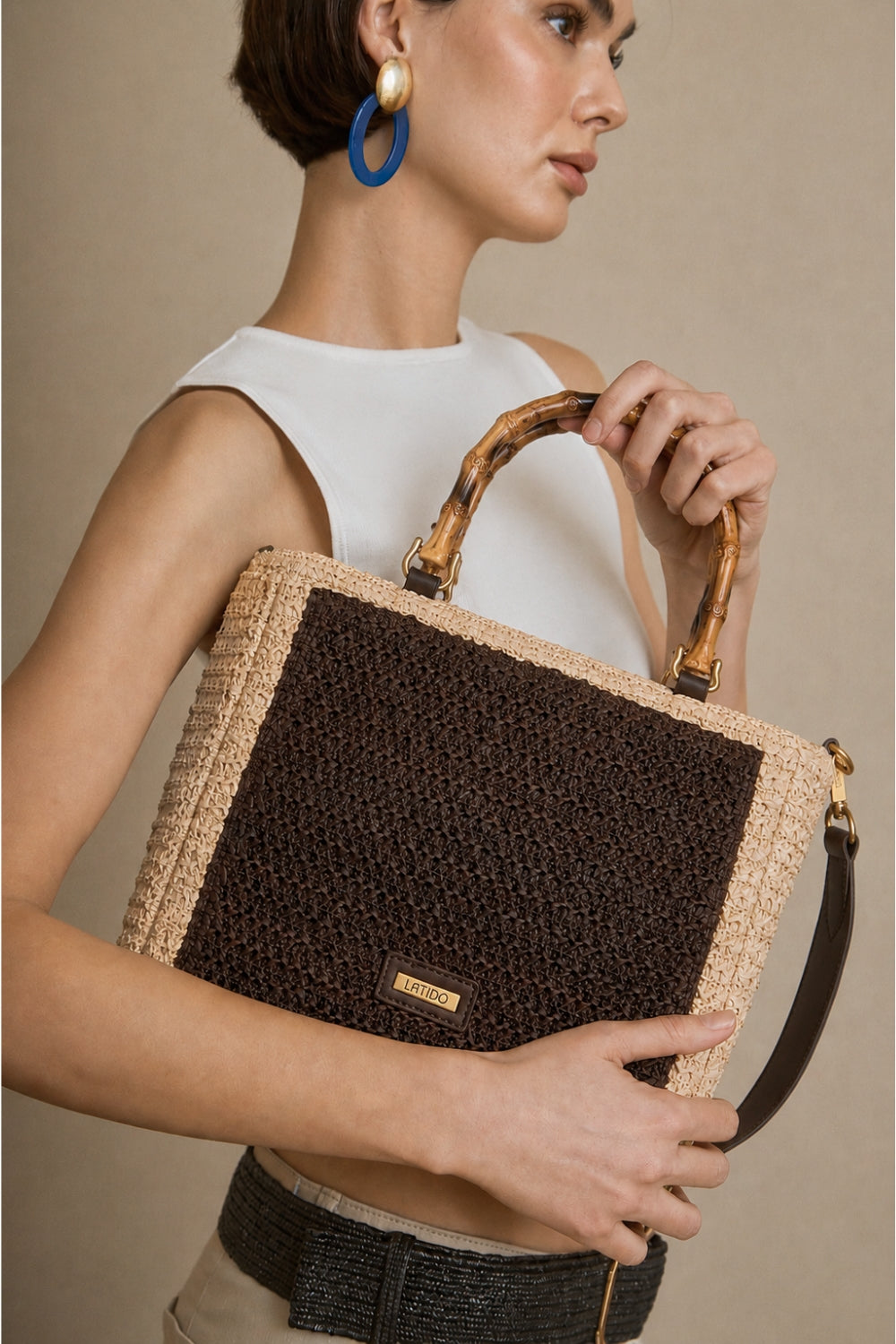 Bolso Rafia y Bambú Café