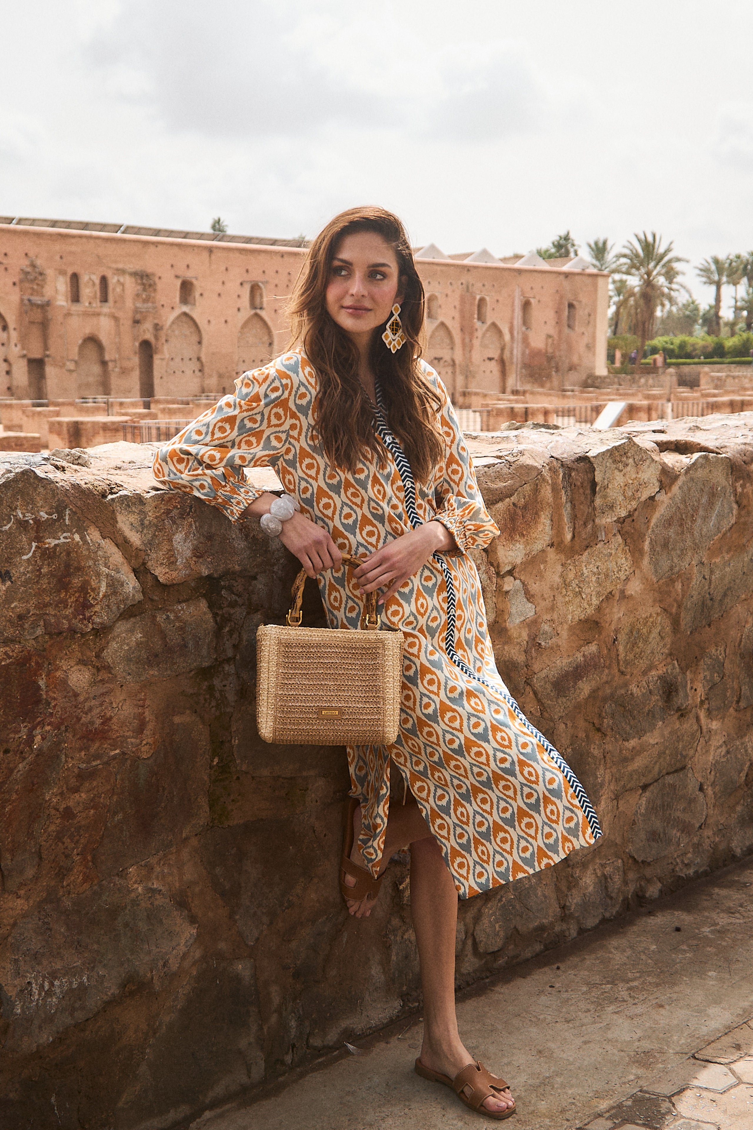 Bolso Rafia y Bambú Beige
