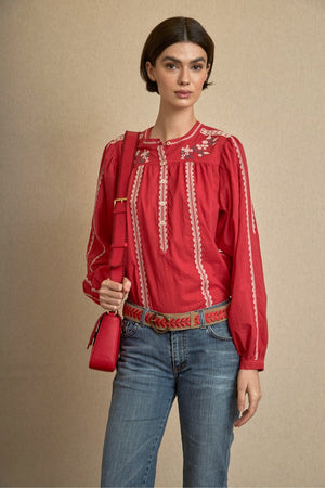 Blusa Bordado Flor Rojo
