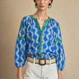 Blusa Ondas Bordada Azul