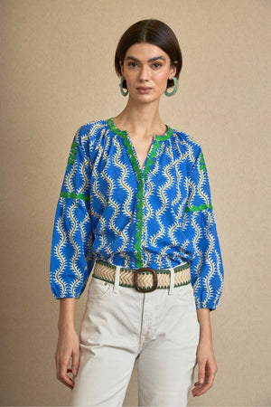 Blusa Ondas Bordada Azul