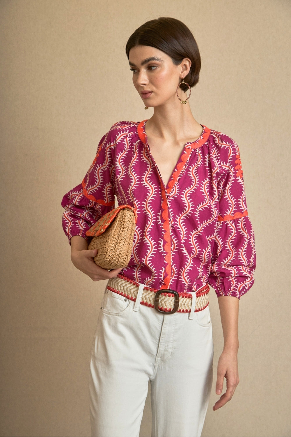 Blusa Ondas Bordada Fucsia