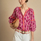 Blusa Ondas Bordada Fucsia