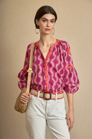 Blusa Ondas Bordada Fucsia
