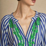 Blusa Rayas Bordada Azul