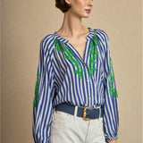 Blusa Rayas Bordada Azul