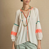 Orange Ethnic Embroidered Blouse