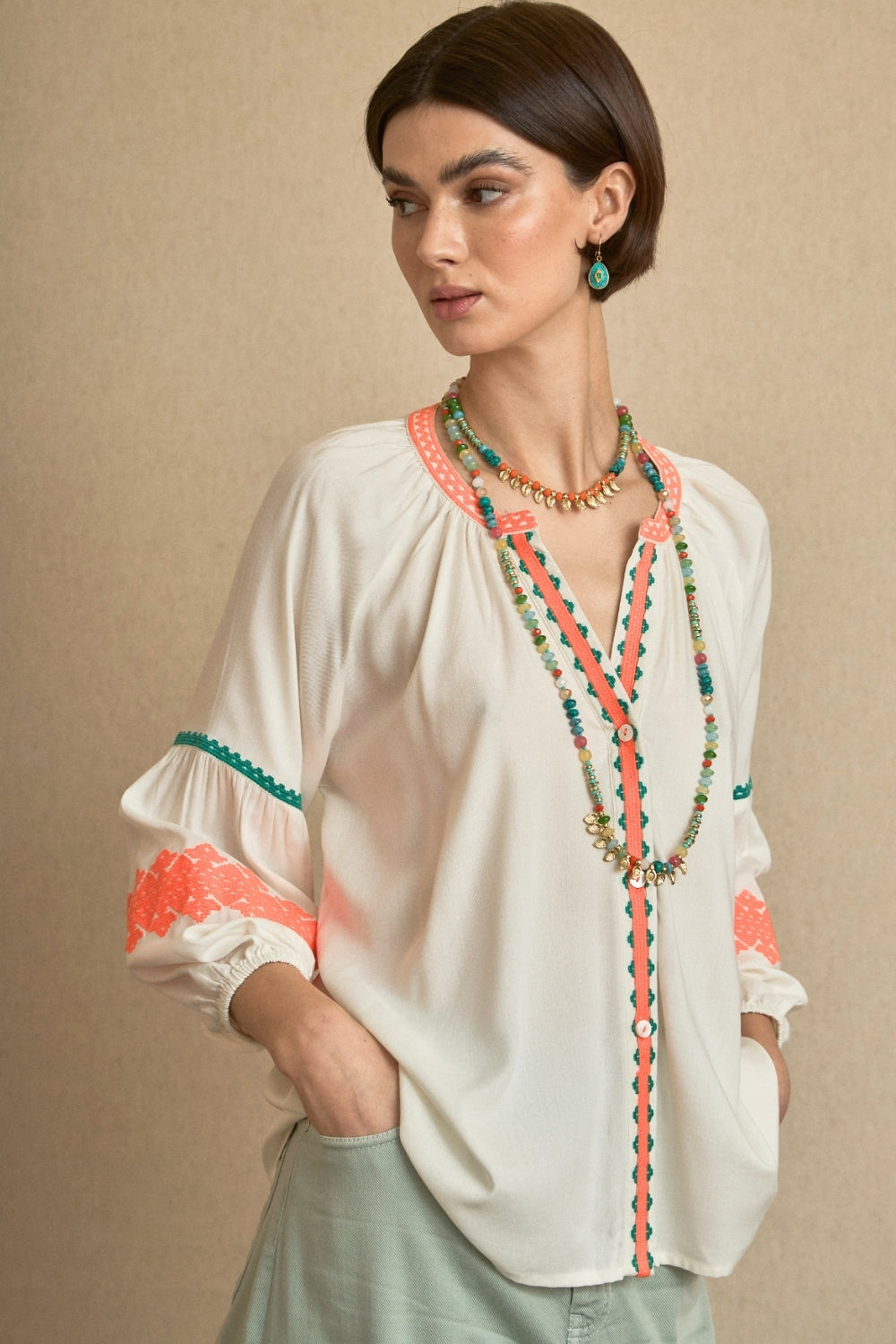 Blusa Bordado Étnico Naranja