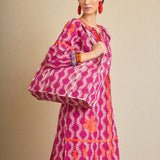 Vestido Kurta Ondas Bordada Fucsia