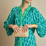 Embroidered Diamond Kurta Dress Green