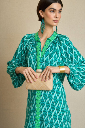 Embroidered Diamond Kurta Dress Green