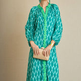 Embroidered Diamond Kurta Dress Green